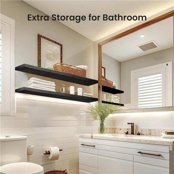 Floating Shelves Black, Wall Shelves with Invisible Brackets for Bedroom - Picture 6 of 7